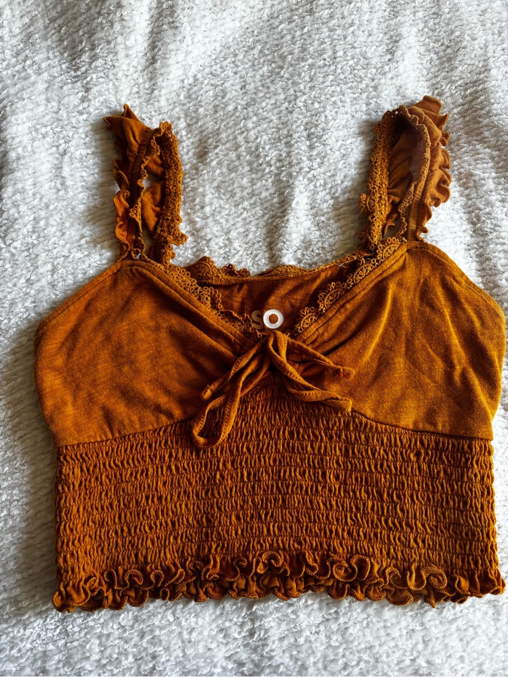 SO Ruffle Smocked Crop Top